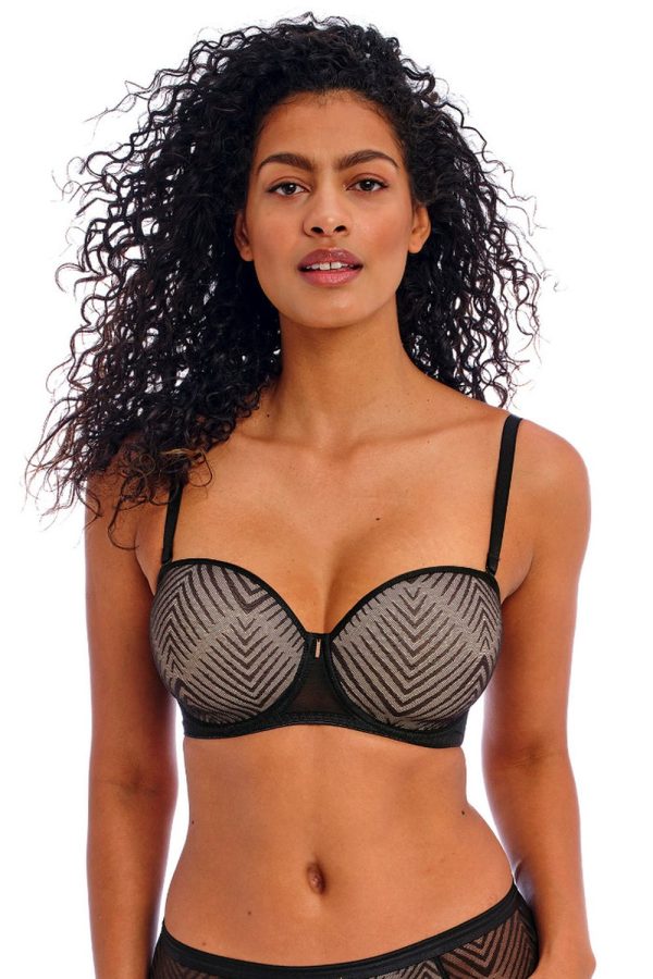 Freya Tailored Moulded Strapless Bra, Black, Regular Strap Front View